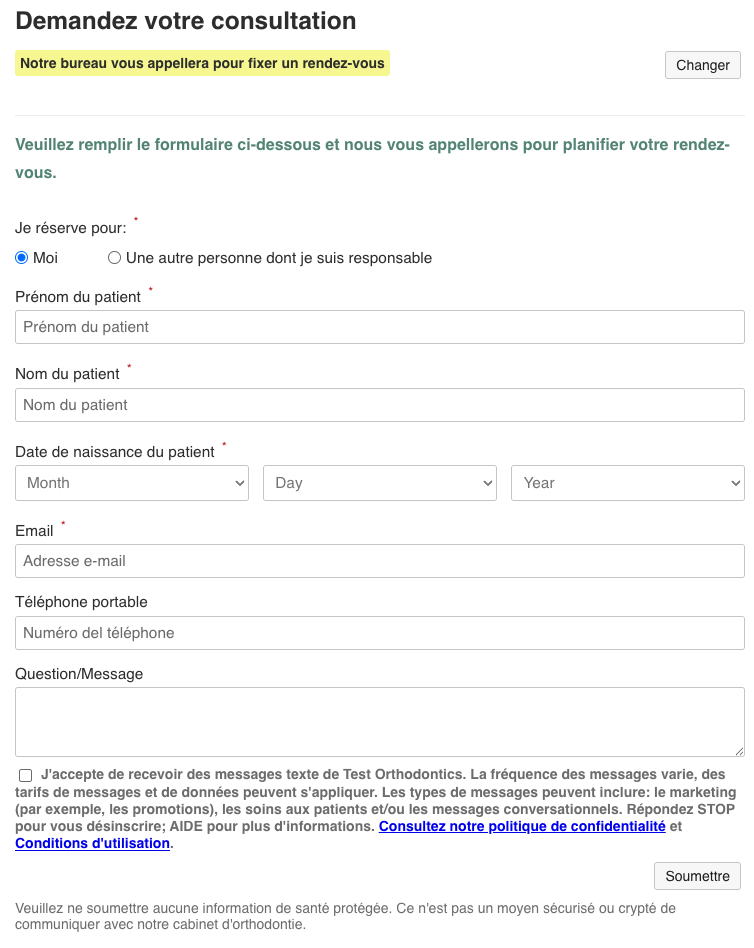French Form Example WaveOrtho | Inquiry Form - Home